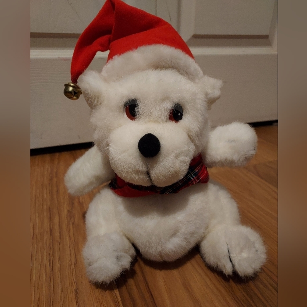 Applause Blizzard The Bear White With Hat Christmas Stuffed Teddy Bear Plush